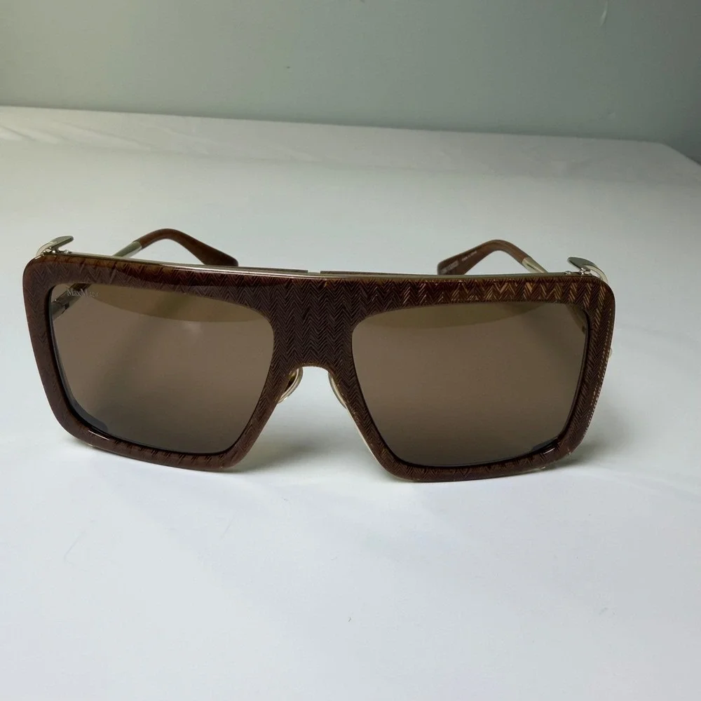 Max‎ Mara Jean MM0119 Jean Brown Textured Oversized Square Sunglasses  57-16-130